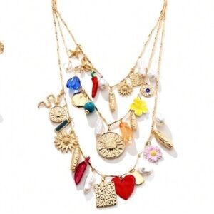 New! 18k Gold Plated Chain Charm Necklace Stack Set new